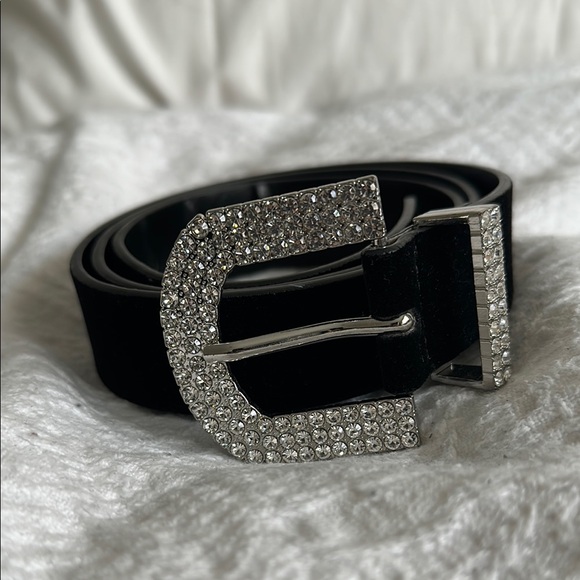 Zara Accessories - Zara velvet Belt with Silver Rhinestone Buckle